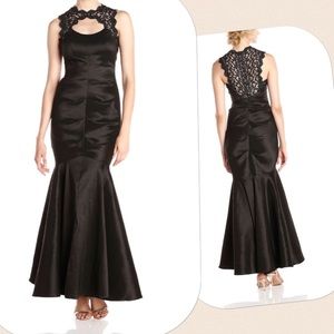 Black Rouched Mermaid Satin Gown Sz. 4